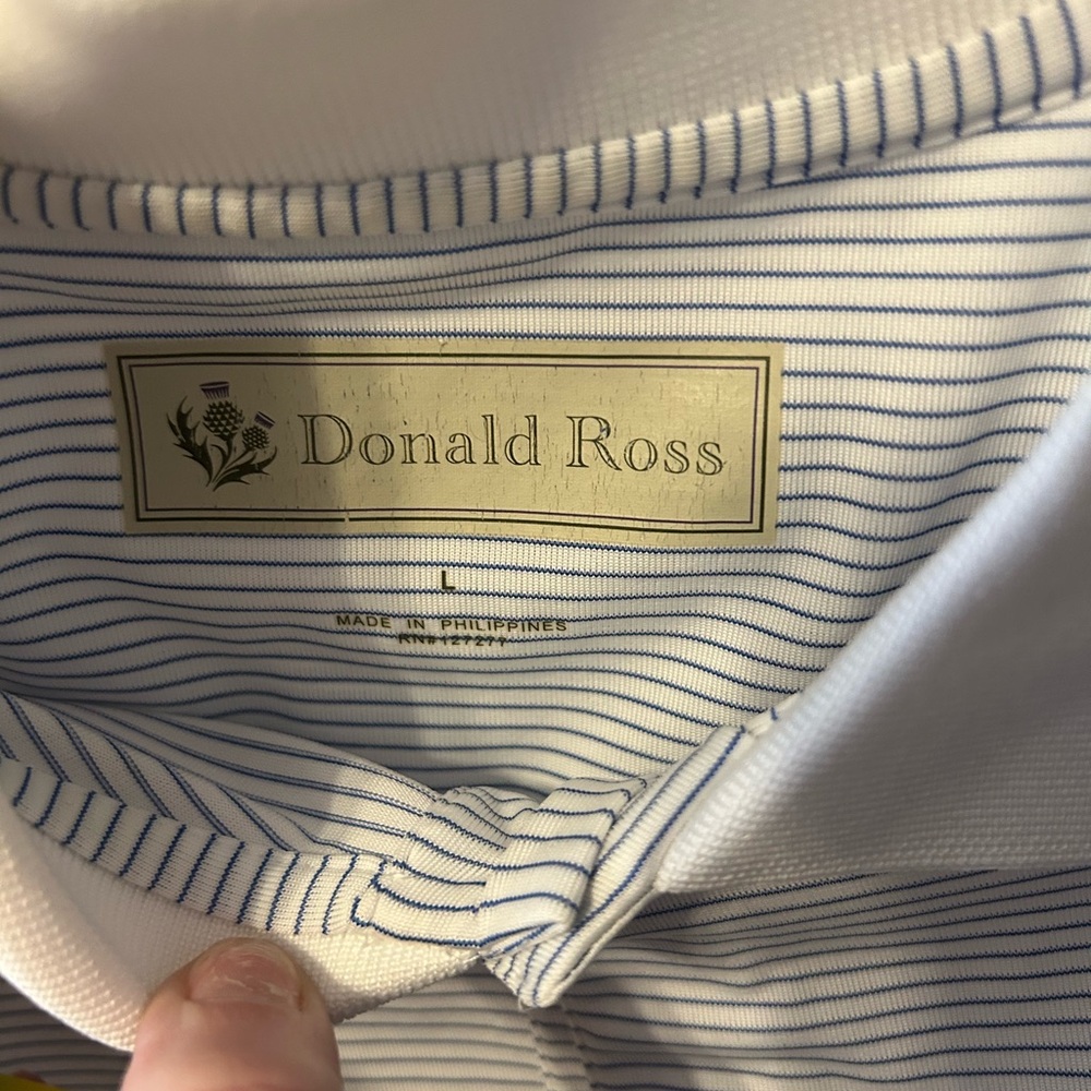 Donald Ross Men's Classic White and Blue Striped Dress Shirt